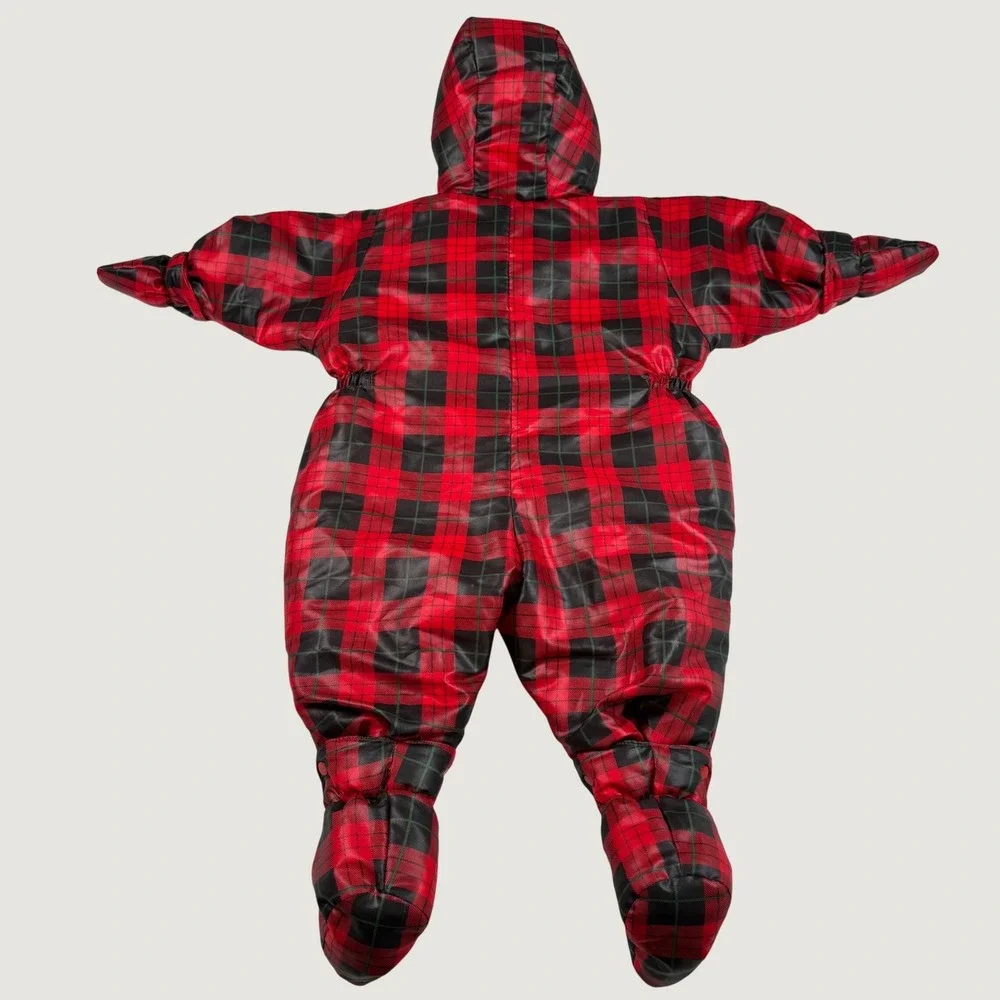 Vintage Deux par Deux Red Plaid Baby Snowsuit Bunting Hooded Footed 12M Canada